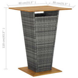 Berkfield Bar Table Grey 80X80X110 Cm Poly Rattan And Solid Acacia Wood - thumbnail 6