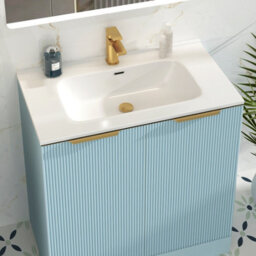 Royal Bathrooms Evora 800mm Powder Blue Fluted Floor Standing Bathroom Vanity Unit 2 Door Cabinet With Ceramic Basin & Brushed Brass Handles - thumbnail 4