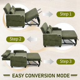 2 Seater Sofa Bed Green Living Room Pull Out Convertible Sleeper With 2 Cushions - thumbnail 4