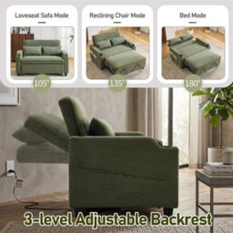 2 Seater Sofa Bed Green Living Room Pull Out Convertible Sleeper With 2 Cushions - thumbnail 3