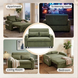 2 Seater Sofa Bed Green Living Room Pull Out Convertible Sleeper With 2 Cushions - thumbnail 5