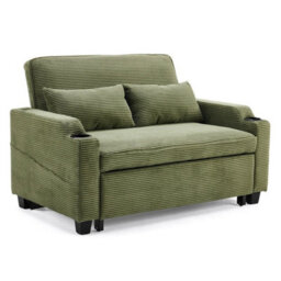 2 Seater Sofa Bed Green Living Room Pull Out Convertible Sleeper With 2 Cushions - thumbnail 1