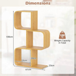 3 Tiers Shaped Bookcase Bamboo Bookshelf With 3 Open Cubes Natural - thumbnail 2