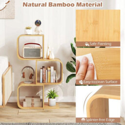 3 Tiers Shaped Bookcase Bamboo Bookshelf With 3 Open Cubes Natural - thumbnail 3
