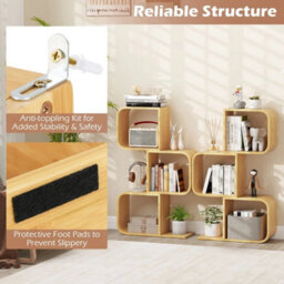 3 Tiers Shaped Bookcase Bamboo Bookshelf With 3 Open Cubes Natural - thumbnail 6
