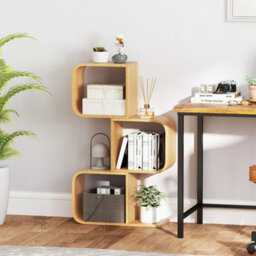 3 Tiers Shaped Bookcase Bamboo Bookshelf With 3 Open Cubes Natural - thumbnail 4