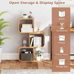 3 Tiers Shaped Bookcase Bamboo Bookshelf With 3 Open Cubes Natural - thumbnail 5