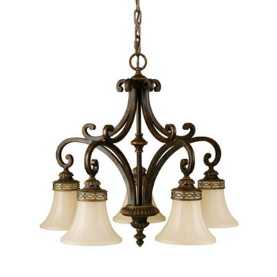 Luminosa Lighting Elstead Drawing Room 5 Light Multi Arm Chandelier Walnut Finish, E27 - image 1