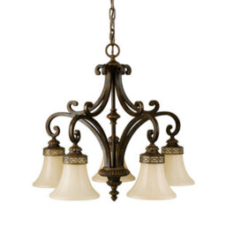 Luminosa Lighting Elstead Drawing Room 5 Light Multi Arm Chandelier Walnut Finish, E27 - thumbnail 1