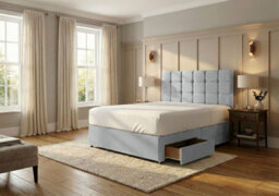 Adore Designs Ashford Plush Velvet Divan Bed, Headboard & Mattress - 4Ft Small Double - Silver - 2 Drawers Same Side - thumbnail 2