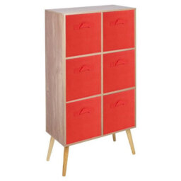Urbn-Living Urbnliving 91Cm Height 6 Cube Oak Wooden Bookcase With Pine Legs Living Room Red Shelf Storage Drawers