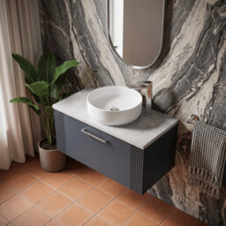 Balterley Belvide Partial Fluted 1 Drawer Wall Hung Vanity Unit With Bellato Grey Laminate Worktop - 800mm - Satin Soft Black - thumbnail 3