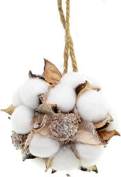 Shatchi Cotton Ball Christmas Hanging Pine Cones  Decoration Home Décor, White/brown,10Cm - thumbnail 3