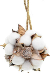 Shatchi Cotton Ball Christmas Hanging Pine Cones  Decoration Home Décor, White/brown,10Cm - thumbnail 4