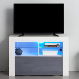 Grey Gloss Front White Matt Tv Cabinet Stand Unit Sideboard Led - thumbnail 4