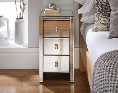 Furniturebox Murano Slim 3 Drawer Mirrored Square Bedside Table With Crystaline Shaped Handles - image 1
