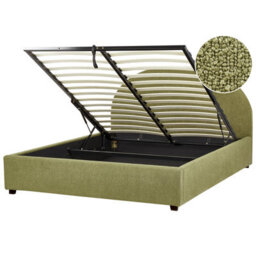Beliani Ottoman Bed Boucle Vaucluse 160 X 200 Cm (Eu King Size) Light Green - thumbnail 1