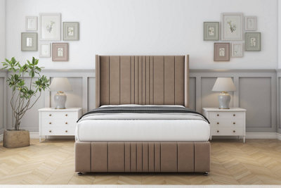 "Sloomy Hargrave Mink Plush Divan Bed Set 2 Drawers Foot-End With 54"" Wingback & 12"" Footboard 5' King" - image 1