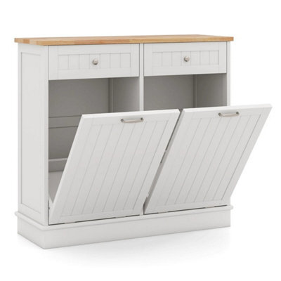 Double Tilt Out Trash Can Cabinet Farmhouse Kitchen Island Cabinet-White - image 1