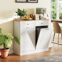 Double Tilt Out Trash Can Cabinet Farmhouse Kitchen Island Cabinet-White - thumbnail 5