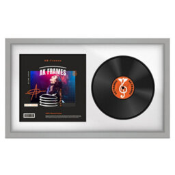"30X17"" Light Grey Modern Vinyl Record Frame With White Mount For 12 Inch Lp Album Cover & Disc - Ak Frames"