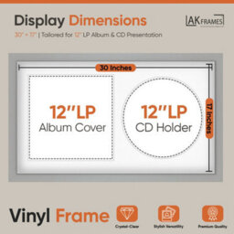 "30X17"" Light Grey Modern Vinyl Record Frame With White Mount For 12 Inch Lp Album Cover & Disc - Ak Frames" - thumbnail 2