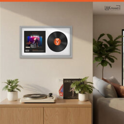 "30X17"" Light Grey Modern Vinyl Record Frame With White Mount For 12 Inch Lp Album Cover & Disc - Ak Frames" - thumbnail 5