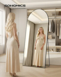 Songmics Full Length Mirror, 180 X 80 Cm, Arched Full Body Mirror With Stand, Aluminium Alloy Frame Floor Mirror, Tempered Glass - thumbnail 1