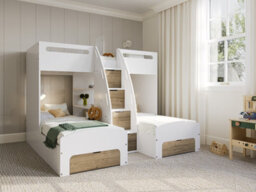 Flair Eddie Staircase Triple Bunk Bed With Storage Oak