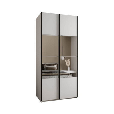 Arte Elegant Trosa Iv Sliding Door Wardrobe H2450mm W1100mm D640mm Mirrored Doors, Six Shelves, Hanging Rail, White Finish - image 1