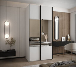 Arte Elegant Trosa Iv Sliding Door Wardrobe H2450mm W1100mm D640mm Mirrored Doors, Six Shelves, Hanging Rail, White Finish - thumbnail 2
