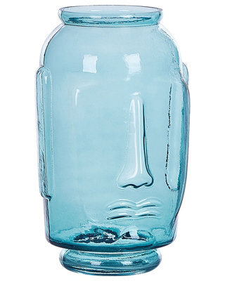 Beliani Retro-Inspired Glass Vase Blue Face Motif 17Cm X 31Cm - Decorative Indoor Centrepiece - image 1