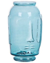 Beliani Retro-Inspired Glass Vase Blue Face Motif 17Cm X 31Cm - Decorative Indoor Centrepiece - thumbnail 1