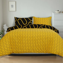 Aspire Homeware Printed Microfiber Duvet Cover Set, Ochre & Black Wave Reversible, King, (L)220Cm X (W)230Cm - thumbnail 1