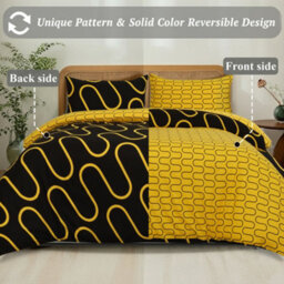 Aspire Homeware Printed Microfiber Duvet Cover Set, Ochre & Black Wave Reversible, King, (L)220Cm X (W)230Cm - thumbnail 2