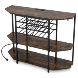 Gainoom Wine Bar Cabinet Brown 3 Tier Industrial Wine Rack With Storage Shelves Glass Holder - thumbnail 6