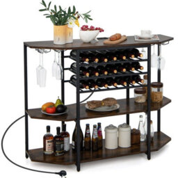 Gainoom Wine Bar Cabinet Brown 3 Tier Industrial Wine Rack With Storage Shelves Glass Holder