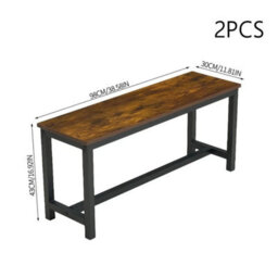 Set Of 2 Dining Benches 98Cm Rustic Brown Wood Effect Seat Indoor Outdoor Seatin - thumbnail 2