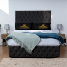 UKBEDFURNITURE Monaco Black Plush  Divan Bed Base With 26 Inch Headboard - No Storage - thumbnail 1