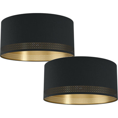 Modern 2 Pack Black Wall Flush Ceiling Lights With Gold Fabric Shade - image 1