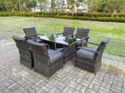 Fimous Rattan Garden Furniture Dining Set Table And Chairs Sets Pe Wicker Patio Outdoor 6 Chairs Plus Rectangular Table - thumbnail 6
