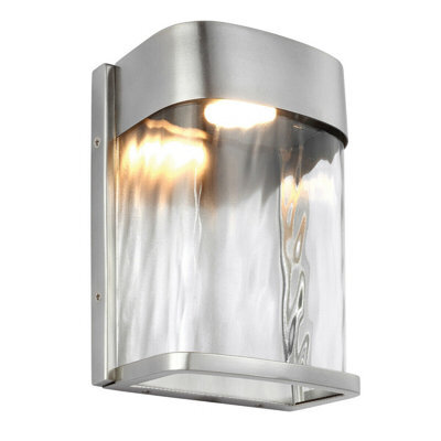 Stylish Outdoor Ip44 Wall Light With Led Bulb In Brushed Steel Finish