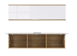 Impact Furniture Wall Mounted Cabinet Living Room Floating Storage Shelf Unit 135Cm White Gloss Oak Effect Zele - thumbnail 5