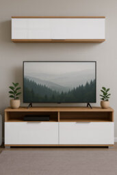 Impact Furniture Wall Mounted Cabinet Living Room Floating Storage Shelf Unit 135Cm White Gloss Oak Effect Zele - thumbnail 2