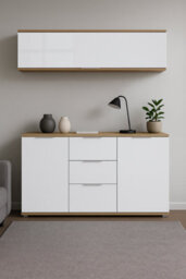 Impact Furniture Wall Mounted Cabinet Living Room Floating Storage Shelf Unit 135Cm White Gloss Oak Effect Zele - thumbnail 3