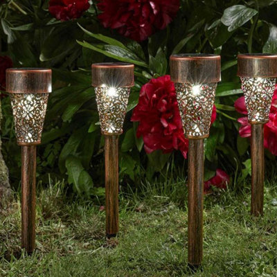 4 X Bronze Damask Solar Stake Lights - Outdoor Garden Led Lighting For Pots, Paths, Borders, Driveways - Each H36.5 X 6Cm Diameter - image 1