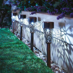 4 X Bronze Damask Solar Stake Lights - Outdoor Garden Led Lighting For Pots, Paths, Borders, Driveways - Each H36.5 X 6Cm Diameter - thumbnail 2