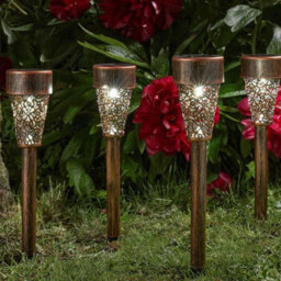 4 X Bronze Damask Solar Stake Lights - Outdoor Garden Led Lighting For Pots, Paths, Borders, Driveways - Each H36.5 X 6Cm Diameter