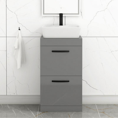 Royal Bathrooms 500mm Floor Standing Vanity Unit 2 Drawer Indigo Grey Gloss & Countertop Basin - Cube With Matt Black Handle - image 1
