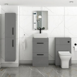 Royal Bathrooms 500mm Floor Standing Vanity Unit 2 Drawer Indigo Grey Gloss & Countertop Basin - Cube With Matt Black Handle - thumbnail 2